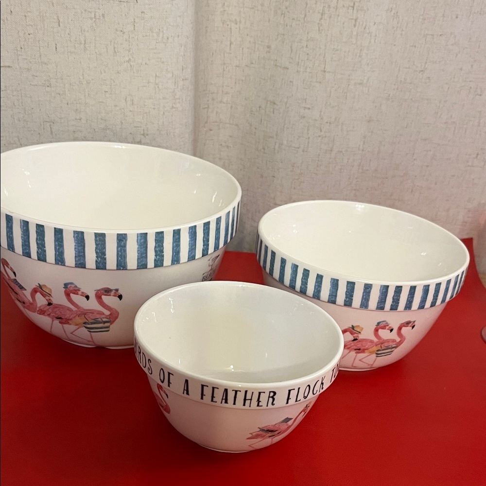 3 bowls by Kathryn White fine porcelain with flamingos